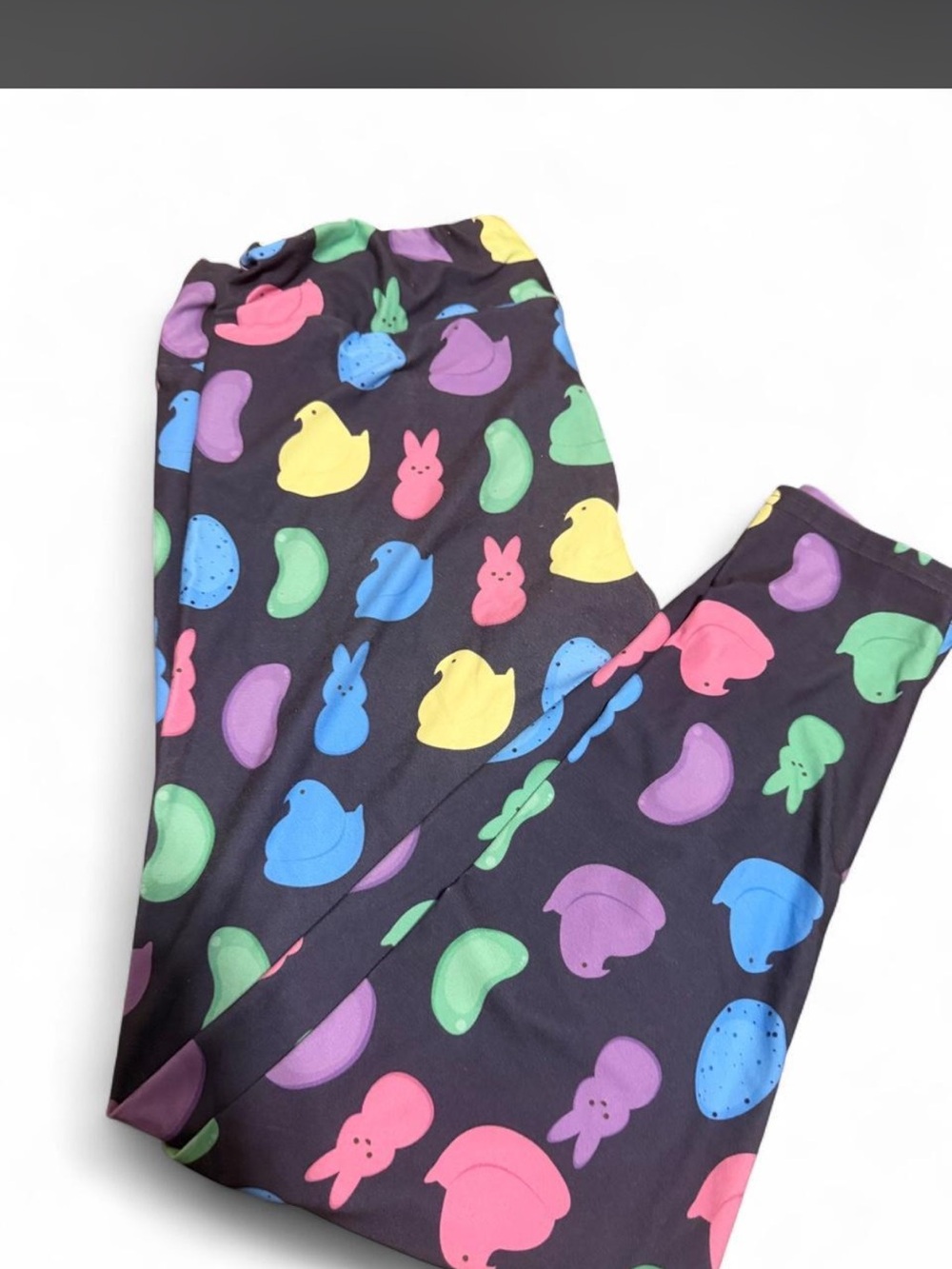 Colorful Peeps & Jellybean Print Black Leggings